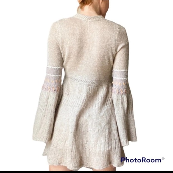 Free People Oversized Boho Knit Tunic Sweater Gray Size Small - Picture 4 of 13